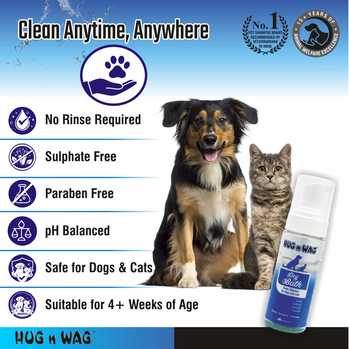 TTK Hug n Wag Dry Bath Foam Cleanser for Dogs and Cats - Image 7