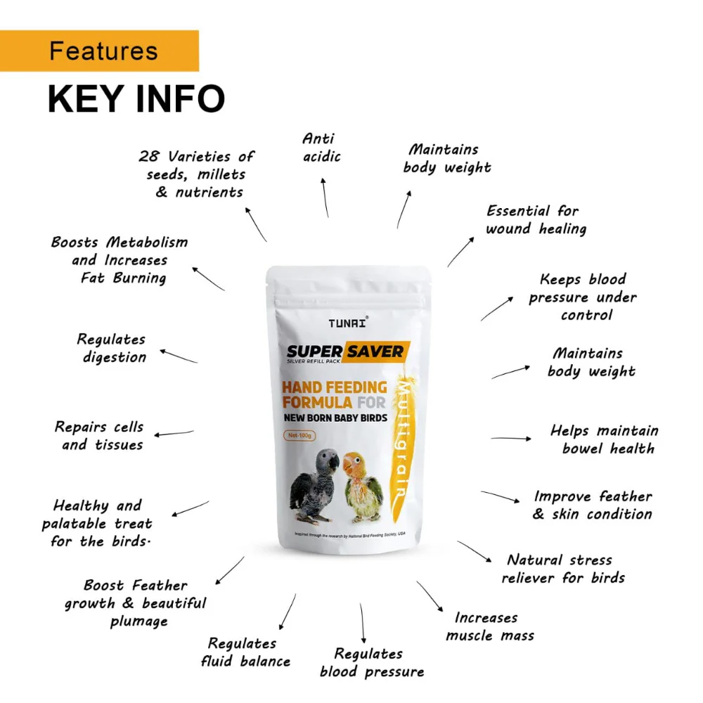 Tunai Super Saver Hand Feeding Formula for All New Born Baby Birds Food - Image 3