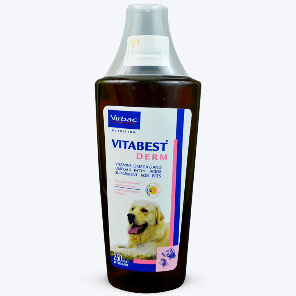 Virbac Nutrich Multi Vitamin Tablets and Virbac Vitabest Derm Omega 3+6 Syrup for Dogs and Cats (250ml) Combo - Image 2