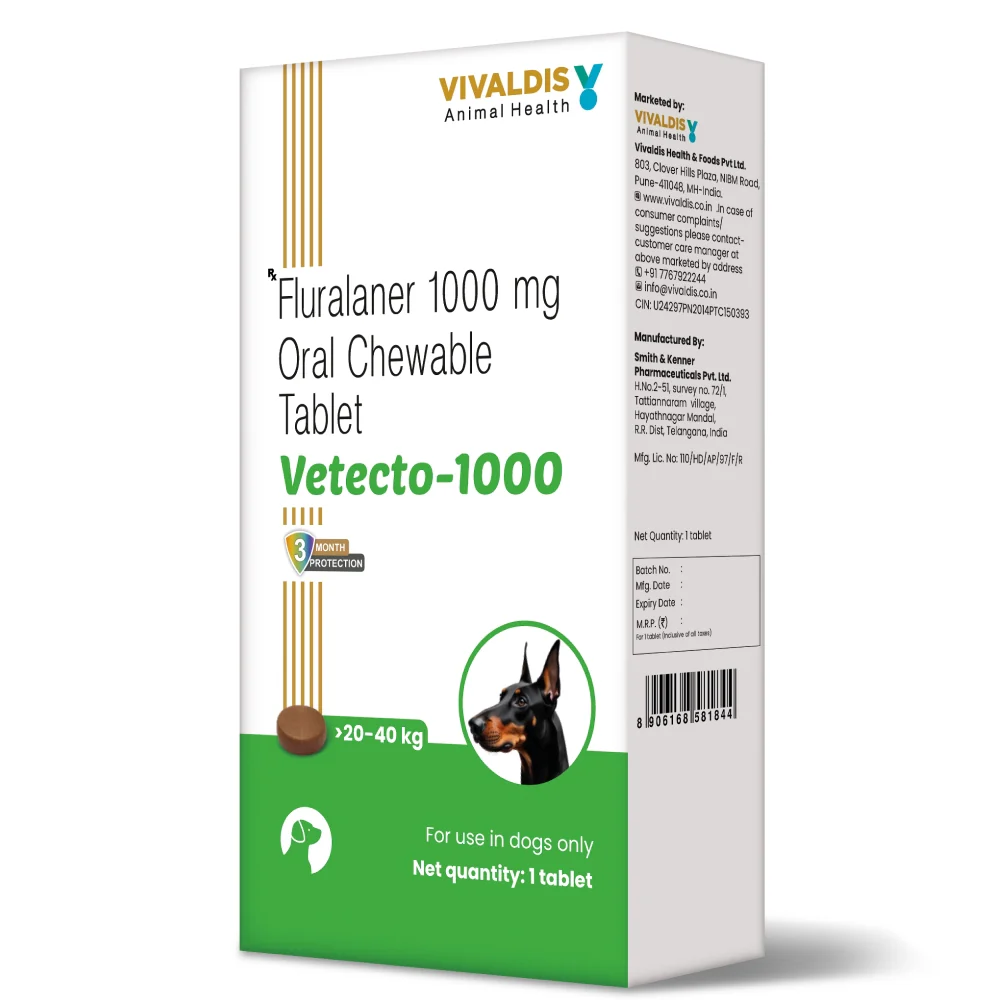 Vivaldis Vetecto 1000 (Fluralaner) chewable Tick & Flea tablet for Dogs (20 to 40 kg) - Image 2