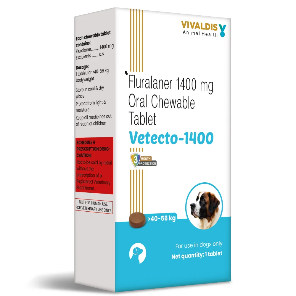 Vivaldis Vetecto 1400 (Fluralaner) chewable Tick & Flea tablet for Dogs (40 to 56 kg) - Image 2