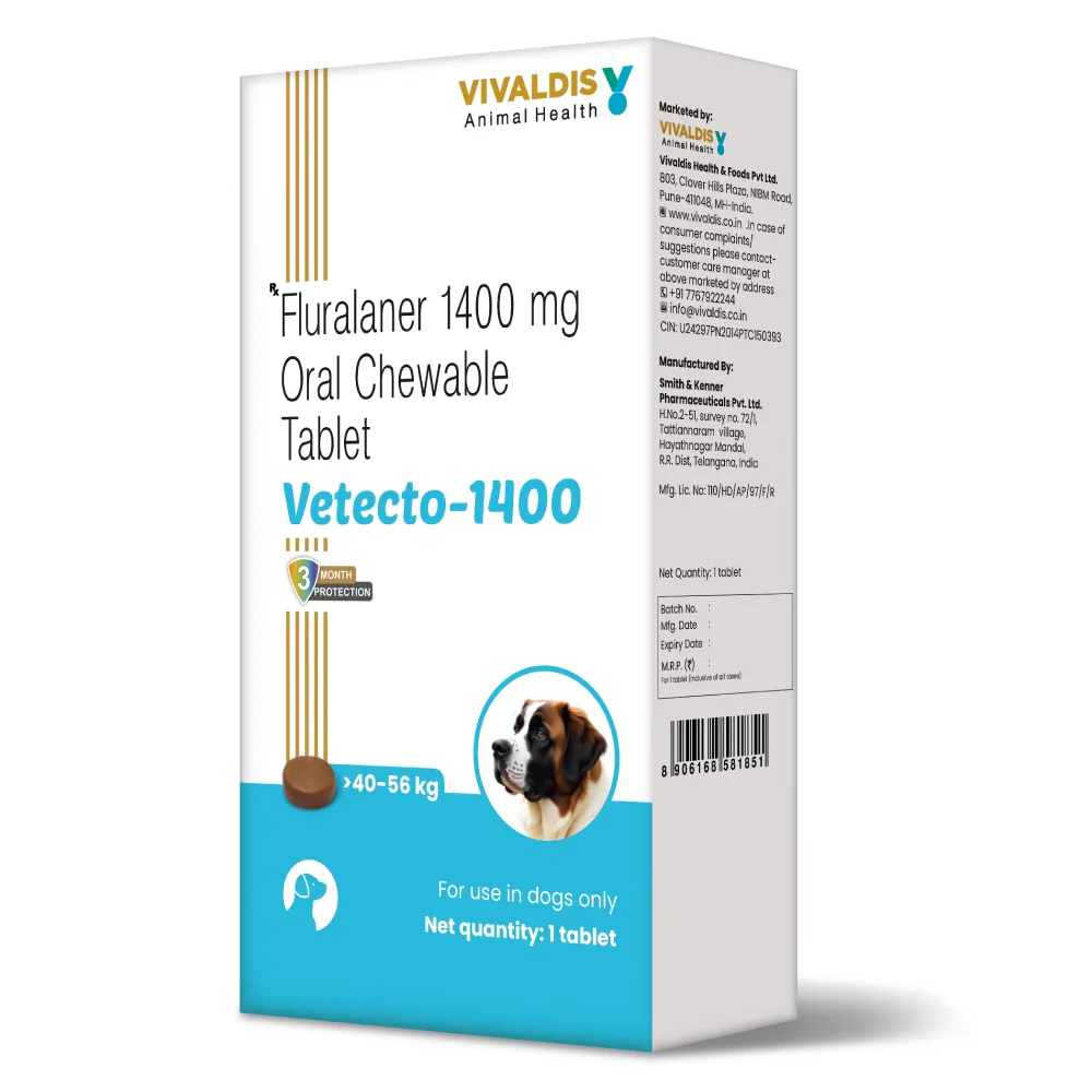 Vivaldis Vetecto 1400 (Fluralaner) chewable Tick & Flea tablet for Dogs (40 to 56 kg) - Image 3