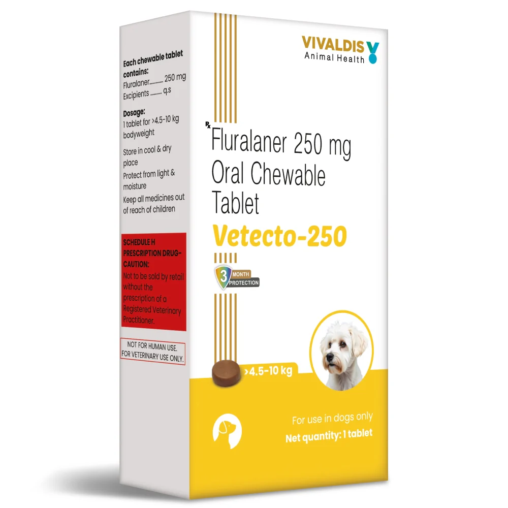 Vivaldis Vetecto 250 (Fluralaner) chewable Tick & Flea tablet for Dogs (4.5 to 10 kg) - Image 2