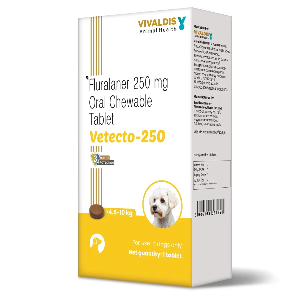 Vivaldis Vetecto 250 (Fluralaner) chewable Tick & Flea tablet for Dogs (4.5 to 10 kg) - Image 3