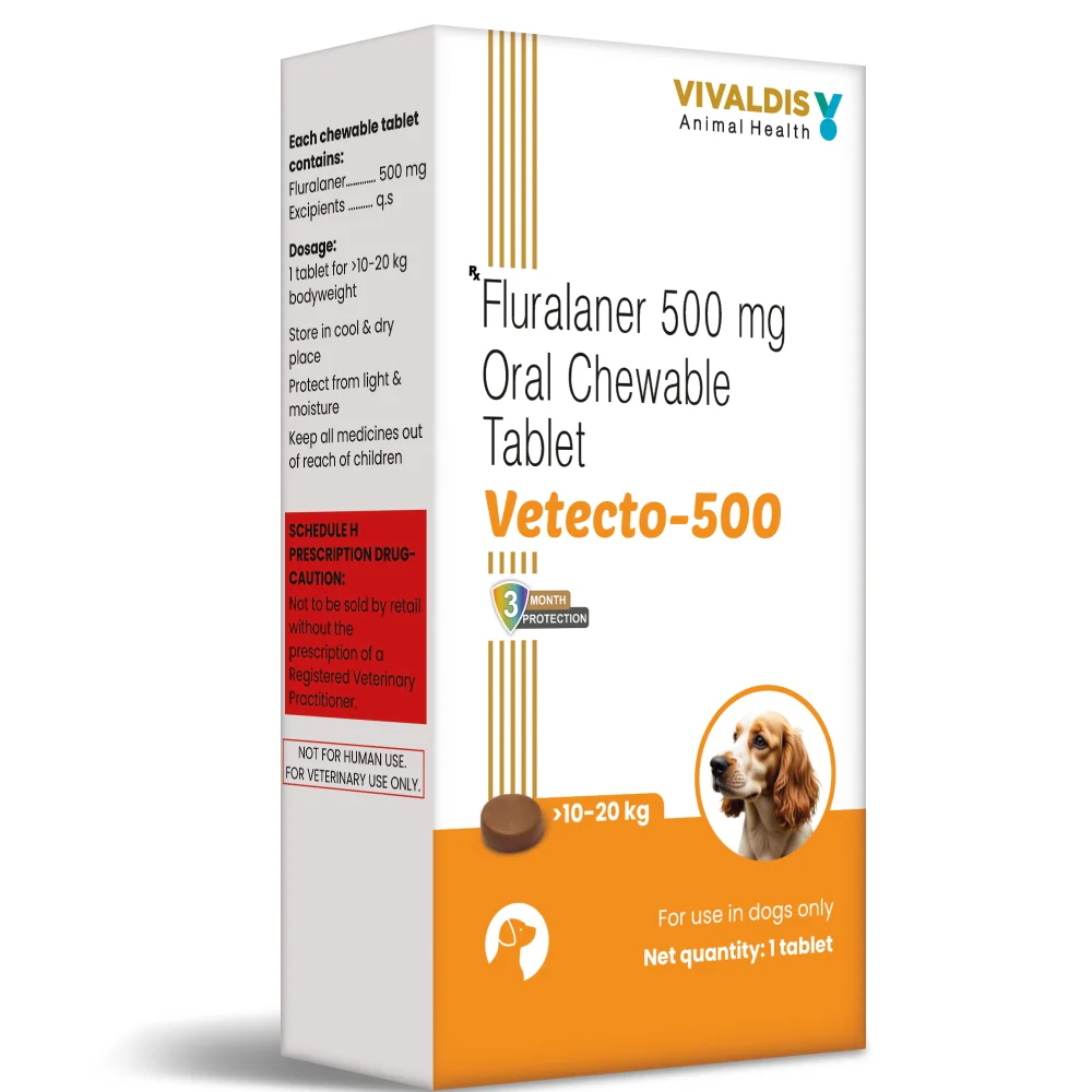 Vivaldis Vetecto 500 (Fluralaner) chewable Tick & Flea tablet for Dogs (10 to 20 kg) - Image 2