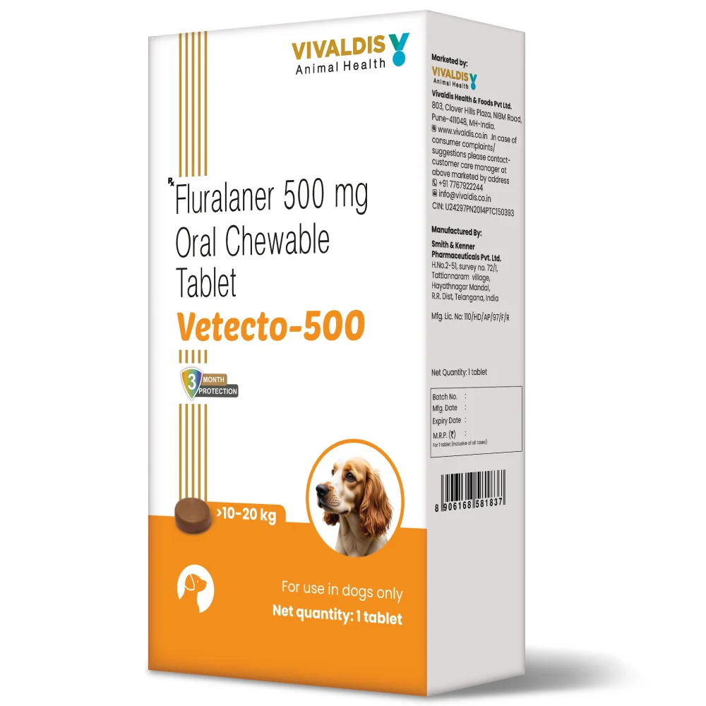 Vivaldis Vetecto 500 (Fluralaner) chewable Tick & Flea tablet for Dogs (10 to 20 kg) - Image 3