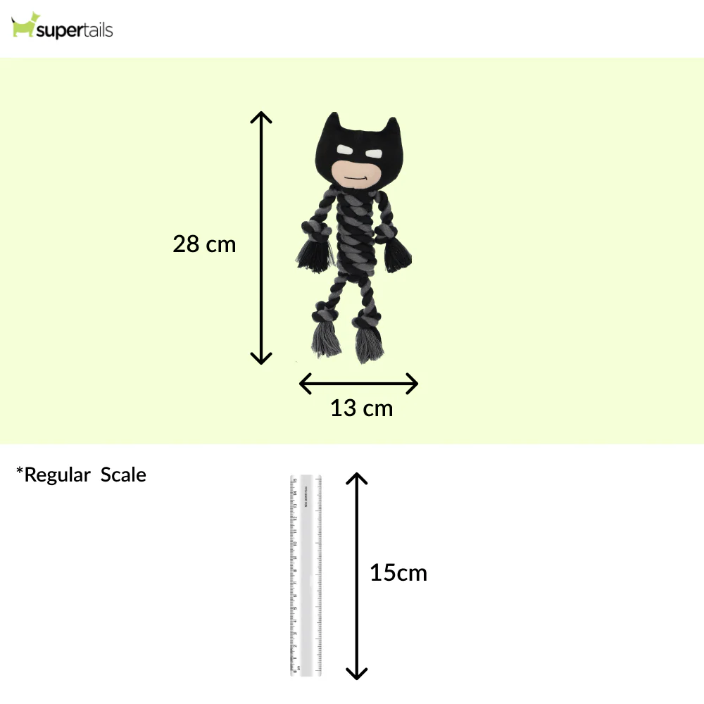 Warner Bros Batman Teething Rope Toy for Dogs and Cats (Black and Grey) - Image 2