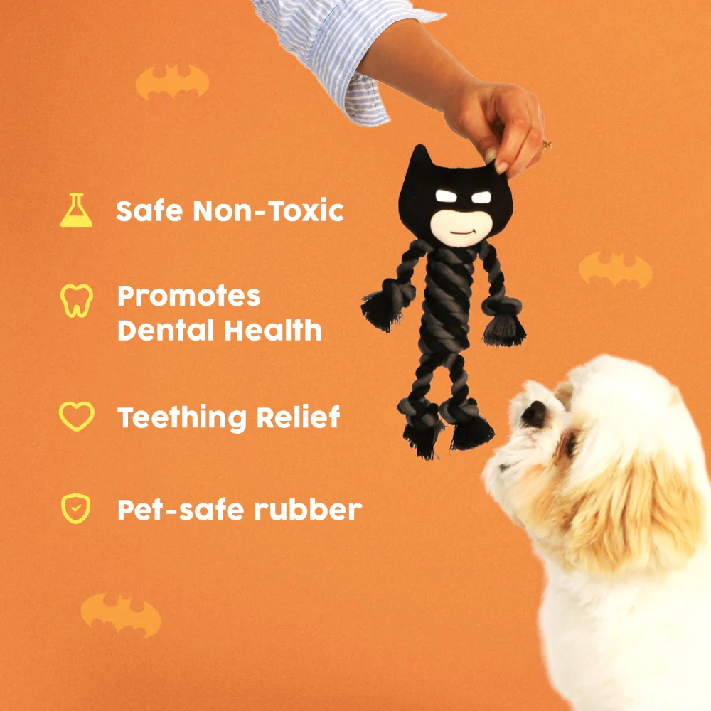 Warner Bros Batman Teething Rope Toy for Dogs and Cats (Black and Grey) - Image 3