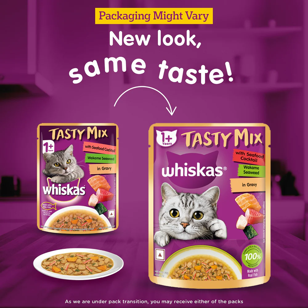 Whiskas Seafood Cocktail With Wakame Seaweed in Gravy Tasty Mix Adult Cat Wet Food - Image 20