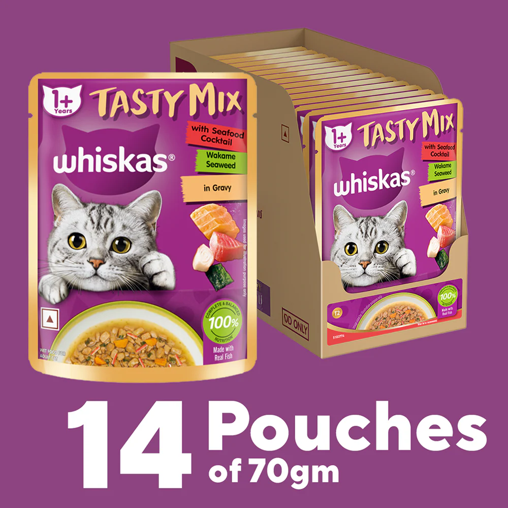 Whiskas Seafood Cocktail With Wakame Seaweed in Gravy Tasty Mix Adult Cat Wet Food - Image 21