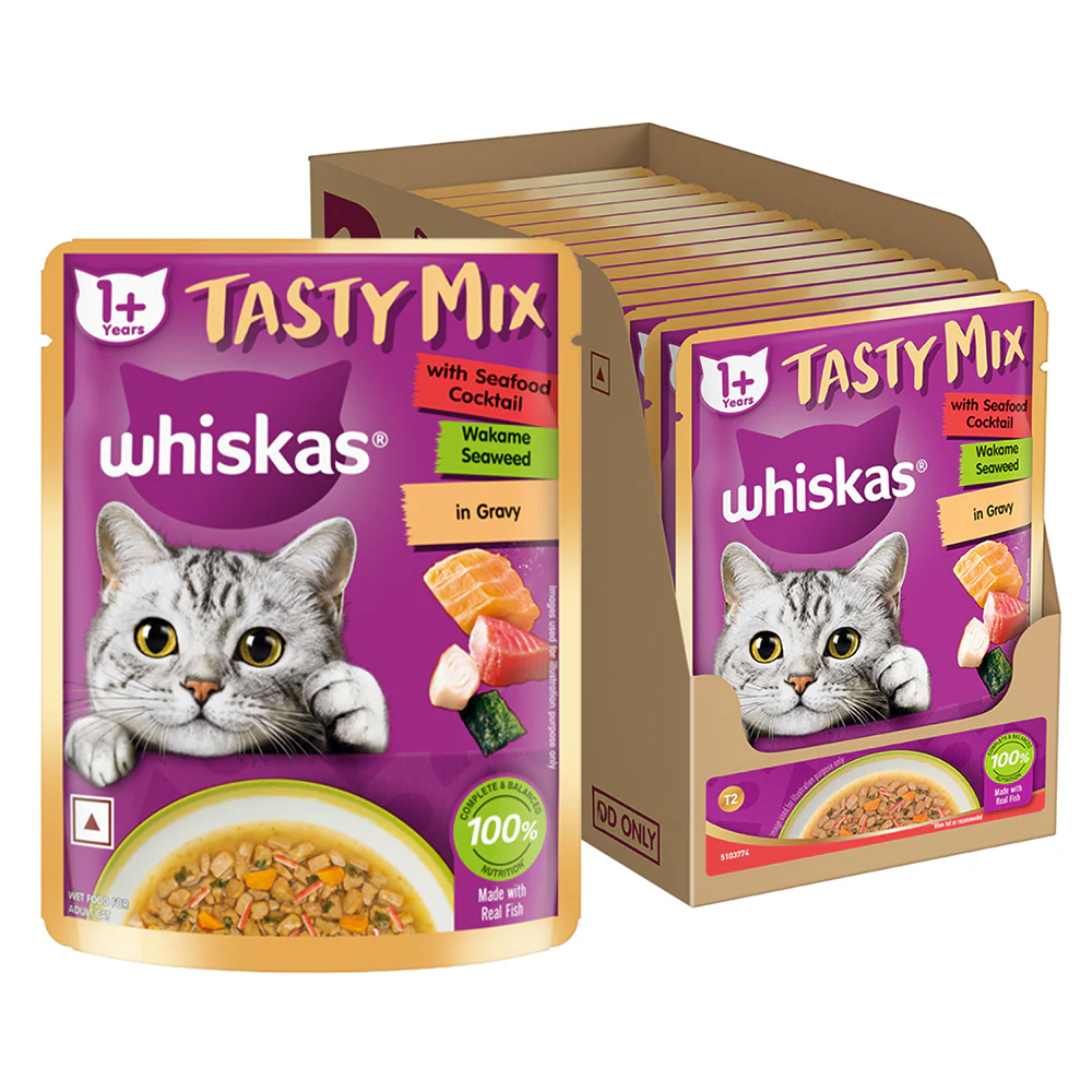 Whiskas Seafood Cocktail With Wakame Seaweed in Gravy Tasty Mix Adult Cat Wet Food - Image 19