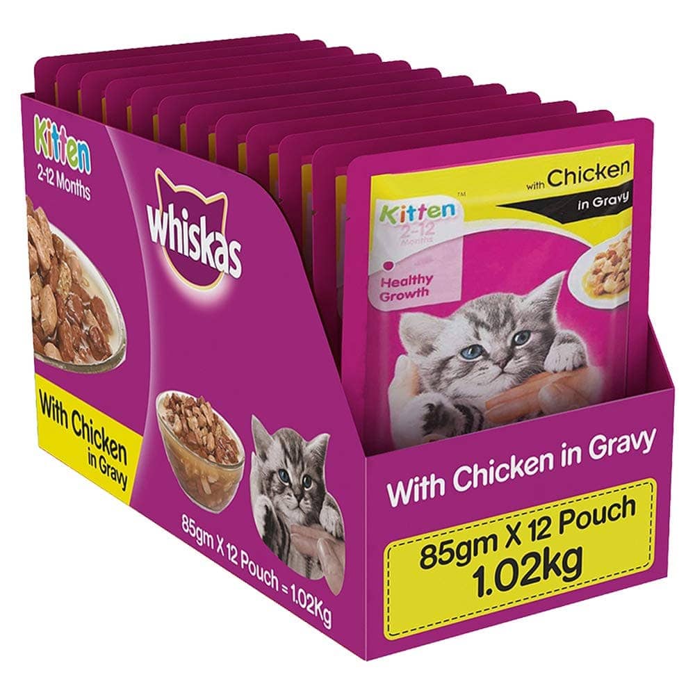 Whiskas Chicken in Gravy Meal Kitten Wet Food and Ocean Fish Kitten Dry Food Combo - Image 2