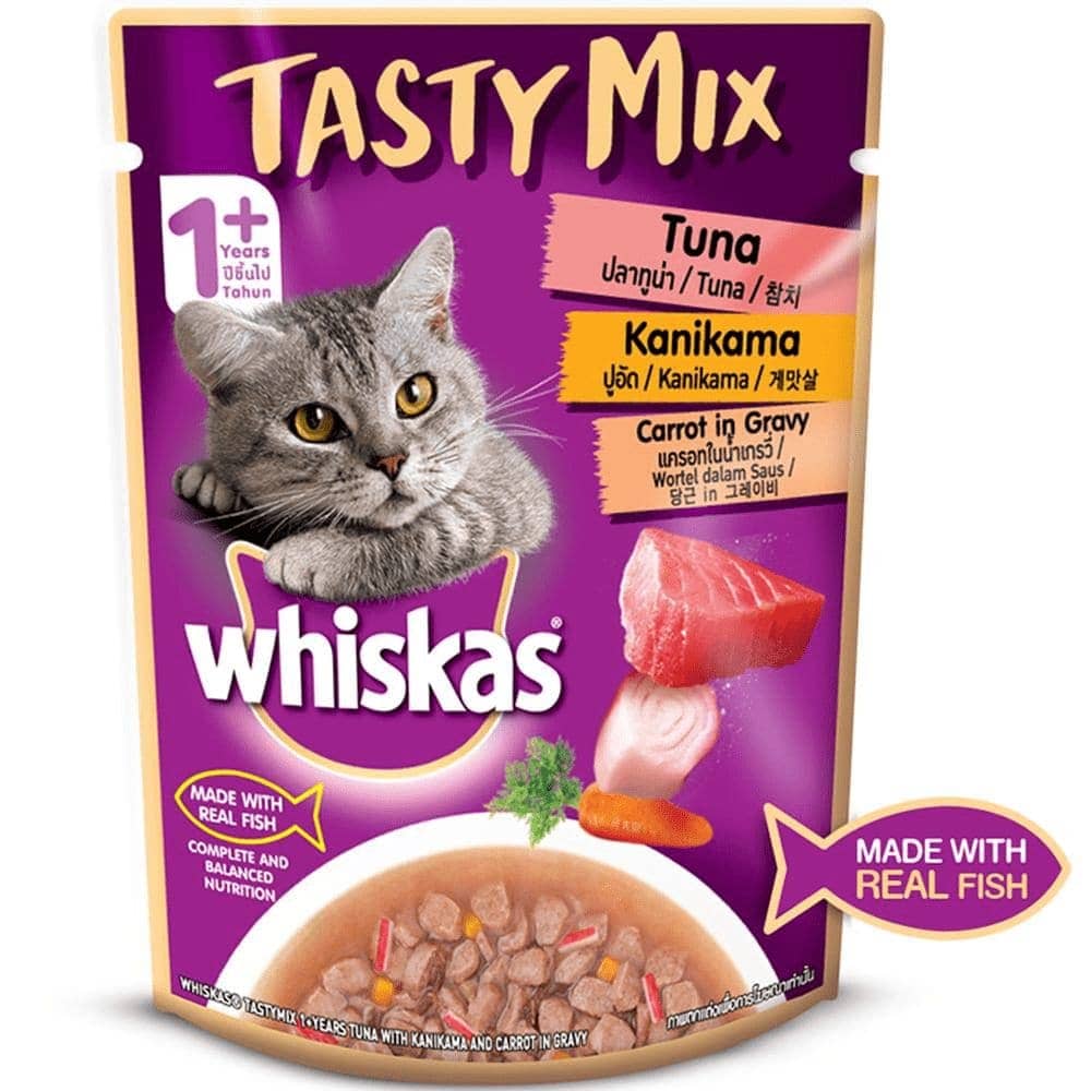 Whiskas Chicken With Salmon Wakame Seaweed and Tuna with Kanikama and Carrot in Gravy Tasty Mix Adult Cat Wet Food Combo - Image 5