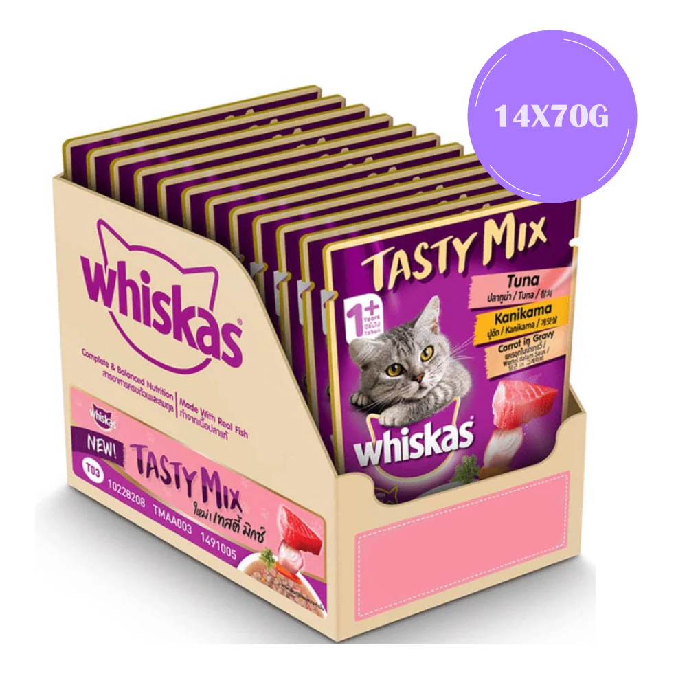 Whiskas Chicken With Salmon Wakame Seaweed and Tuna with Kanikama and Carrot in Gravy Tasty Mix Adult Cat Wet Food Combo - Image 6