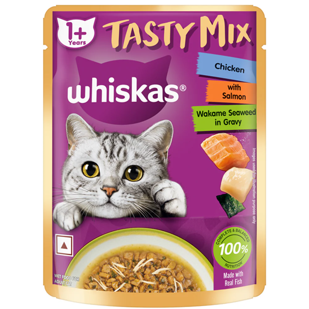 Whiskas Chicken With Salmon Wakame Seaweed in Gravy Tasty Mix Adult Cat Wet Food - Image 19
