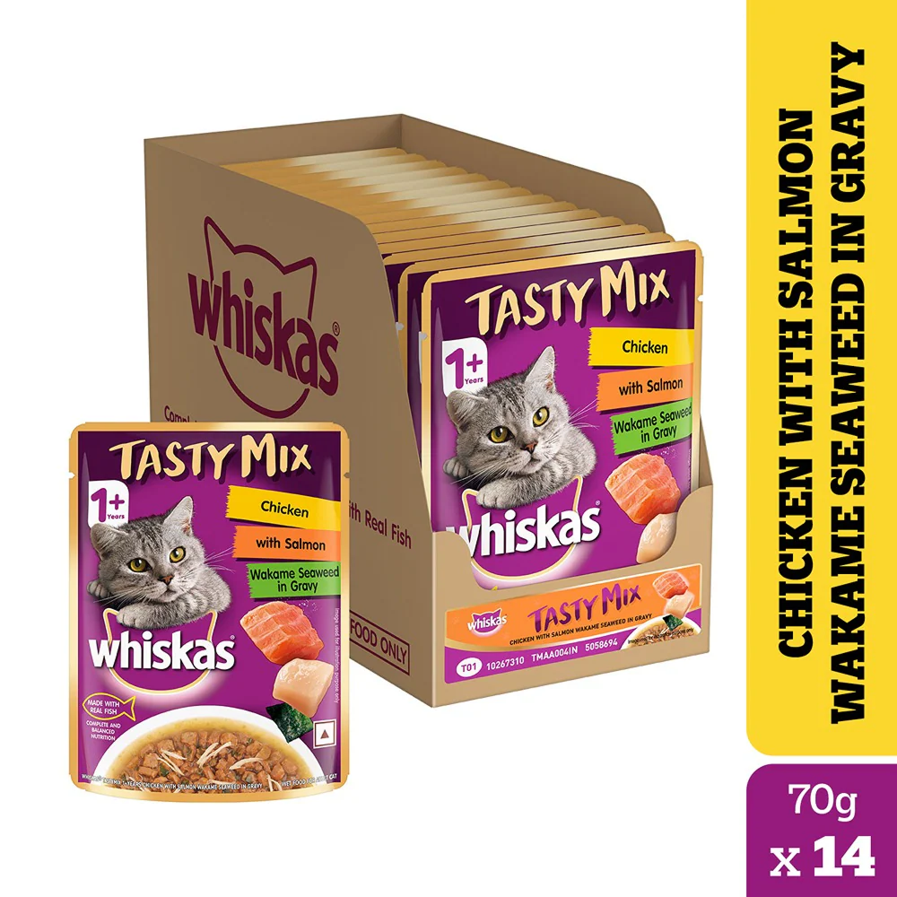 Whiskas Chicken With Salmon Wakame Seaweed in Gravy Tasty Mix Adult Cat Wet Food - Image 21