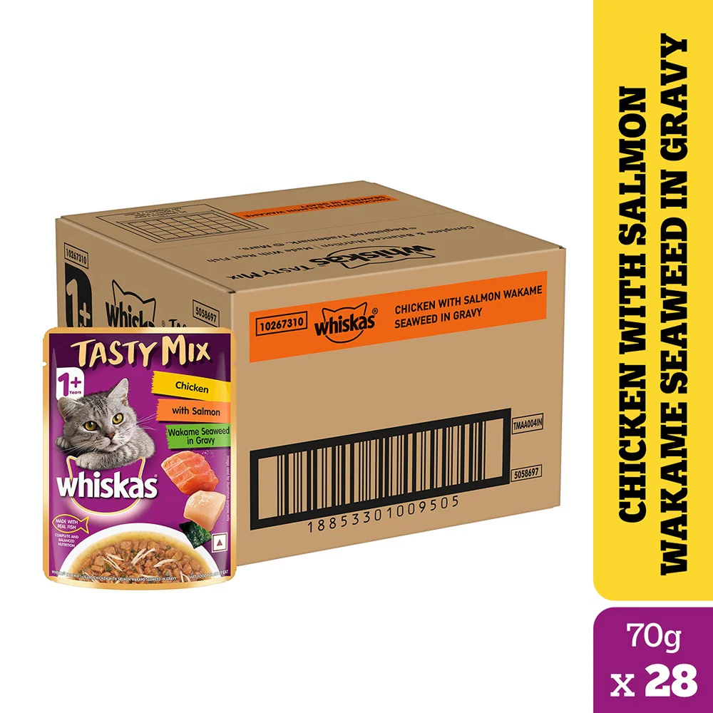 Whiskas Chicken With Salmon Wakame Seaweed in Gravy Tasty Mix Adult Cat Wet Food - Image 22
