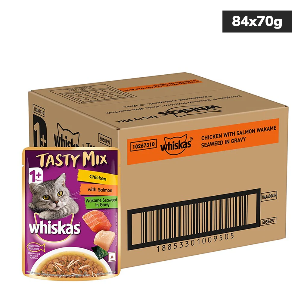Whiskas Chicken With Salmon Wakame Seaweed in Gravy Tasty Mix Adult Cat Wet Food - Image 3