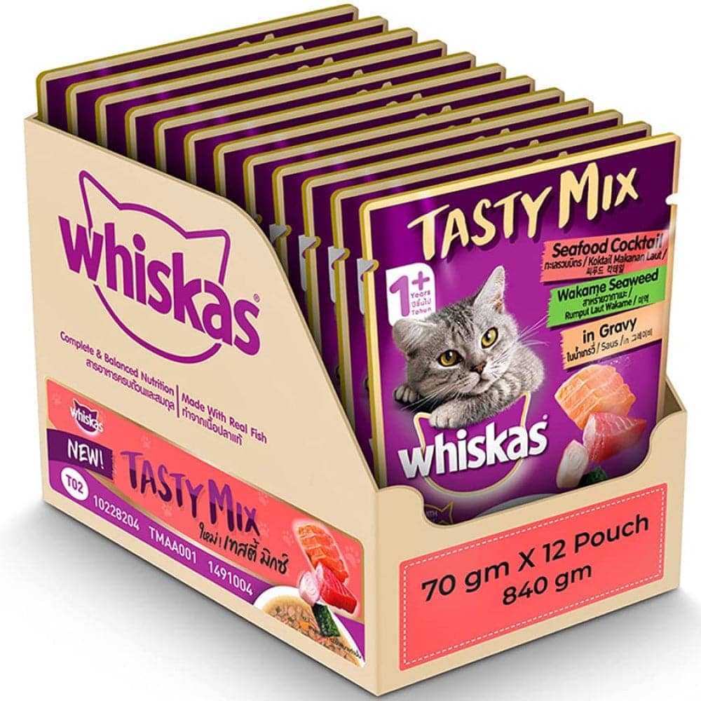 Whiskas Chicken With Tuna And Carrot in Gravy and Seafood Cocktail With Wakame Seaweed in Gravy Adult Cat Wet Food Combo - Image 2