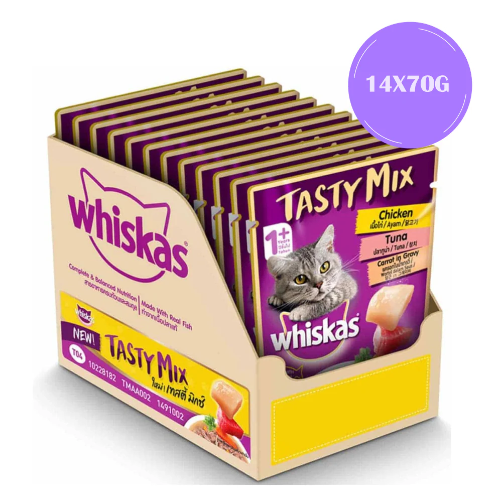 Whiskas Chicken With Tuna & Carrot and Seafood Cocktail Wakame Seaweed in Gravy Tasty Mix Adult Cat Wet Food Combo - Image 7
