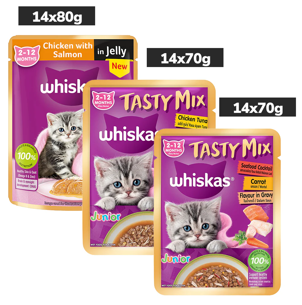 Whiskas Kitten Tasty Mix Wet Food Combo |Chicken, Tuna, Seafood & Salmon