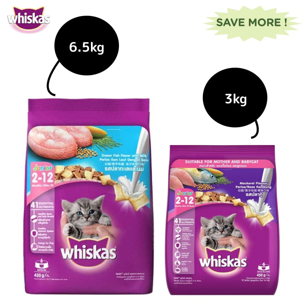 Whiskas Ocean Fish and Mackerel Flavour Kitten Cat (2 to 12 months) Dry Food Combo