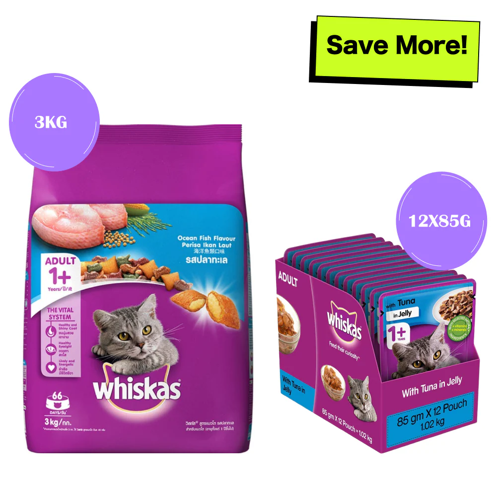 Whiskas Ocean Fish and Tuna in Jelly Meal Adult Cat Wet and Dry Food Combo - Image 2