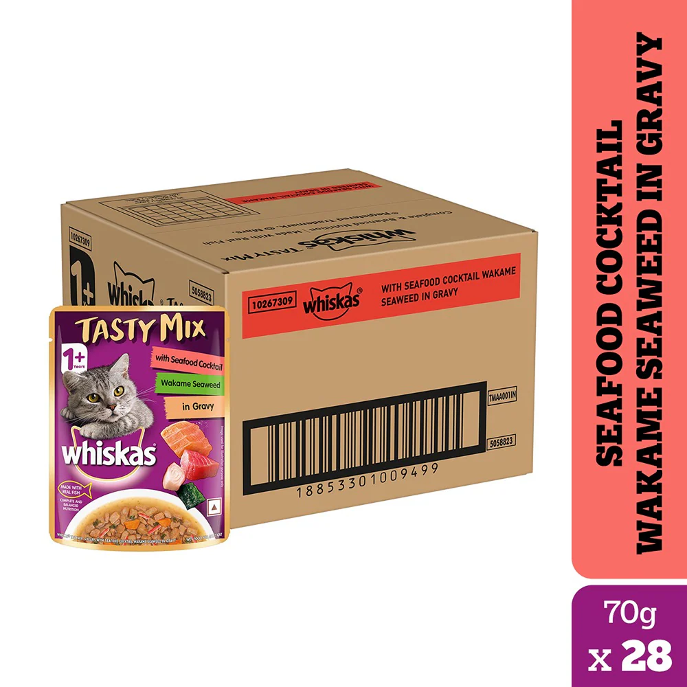 Whiskas Seafood Cocktail With Wakame Seaweed in Gravy Tasty Mix Adult Cat Wet Food - Image 23