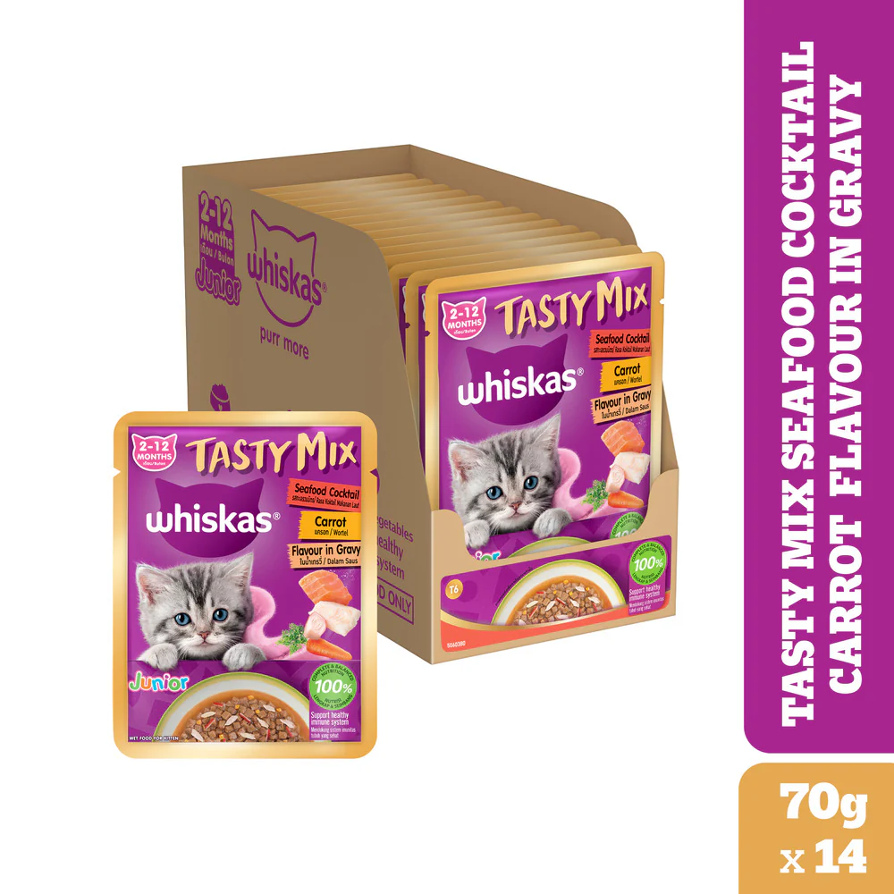 Whiskas Tasty Mix Seafood Cocktail Carrot Gravy Kitten Cat Wet Food - Image 21