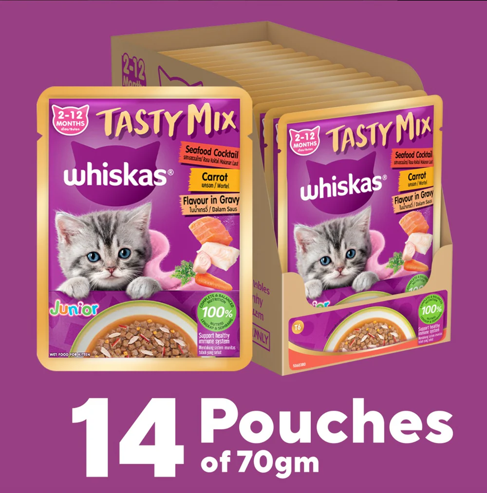 Whiskas Tasty Mix Seafood Cocktail Carrot Gravy Kitten Cat Wet Food - Image 5