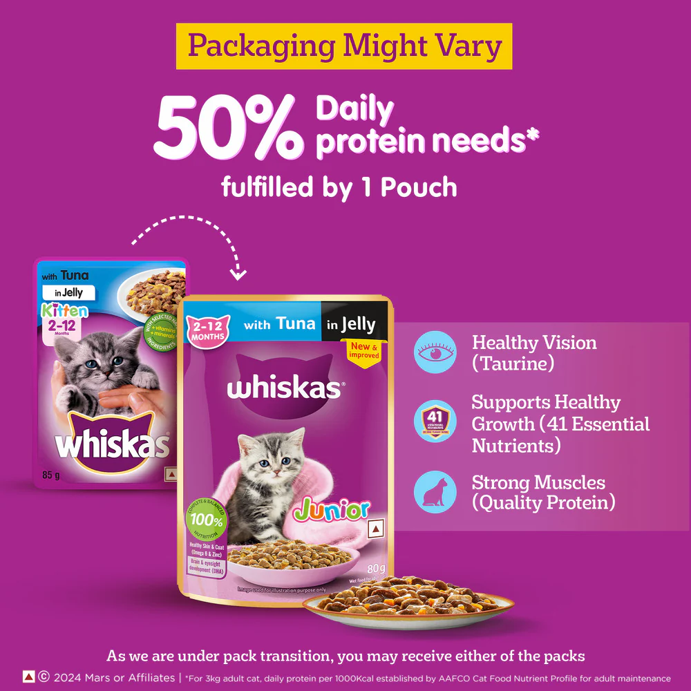 Whiskas Tuna in Jelly Kitten Wet Food and Ocean Fish Kitten Dry Food Combo - Image 6