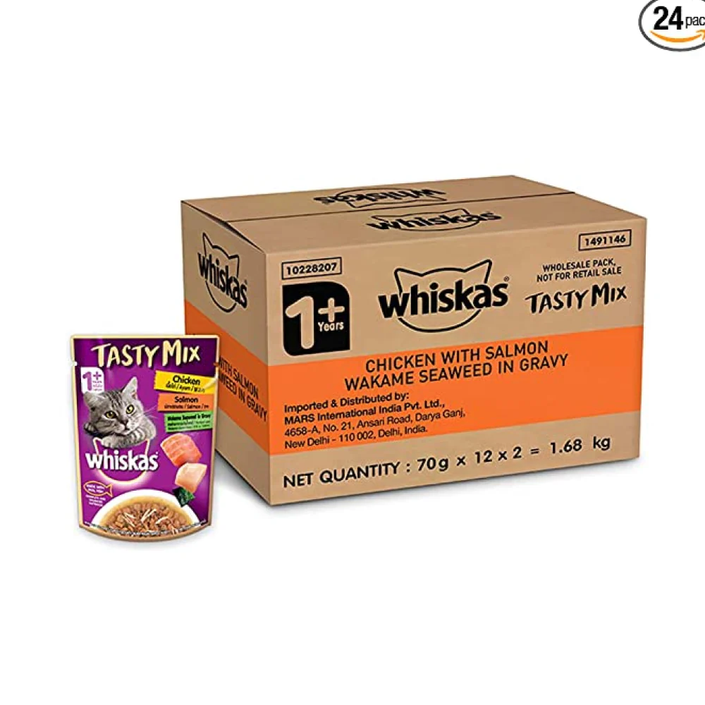 Whiskas Tuna in Jelly Meal and Chicken With Salmon Wakame Seaweed in Gravy Tasty Mix Adult Cat Wet Food Combo - Image 24