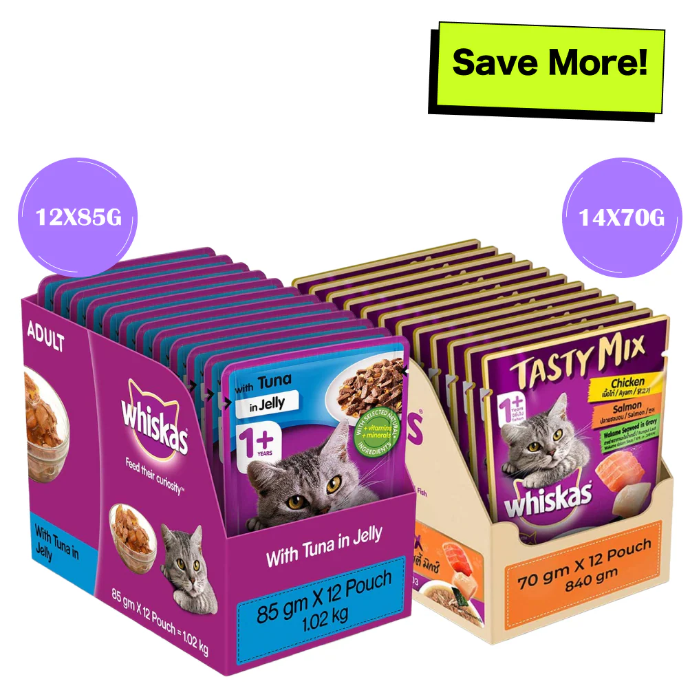 Whiskas Tuna in Jelly Meal and Chicken With Salmon Wakame Seaweed in Gravy Tasty Mix Adult Cat Wet Food Combo - Image 27