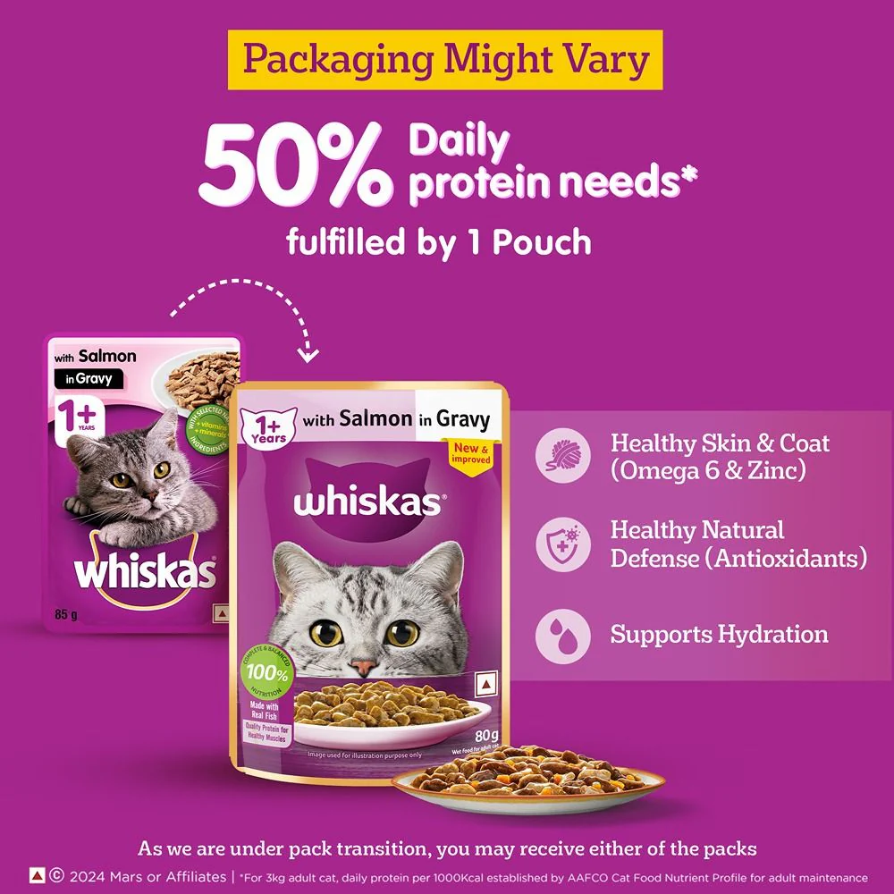 Whiskas Tuna in Jelly Meal and Salmon in Gravy Meal Adult Cat Wet Food Combo - Image 2