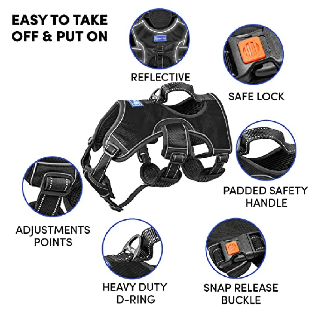 Whoof Whoof Full Body Three Layer Belt Harness for Dogs (Black) - Image 5