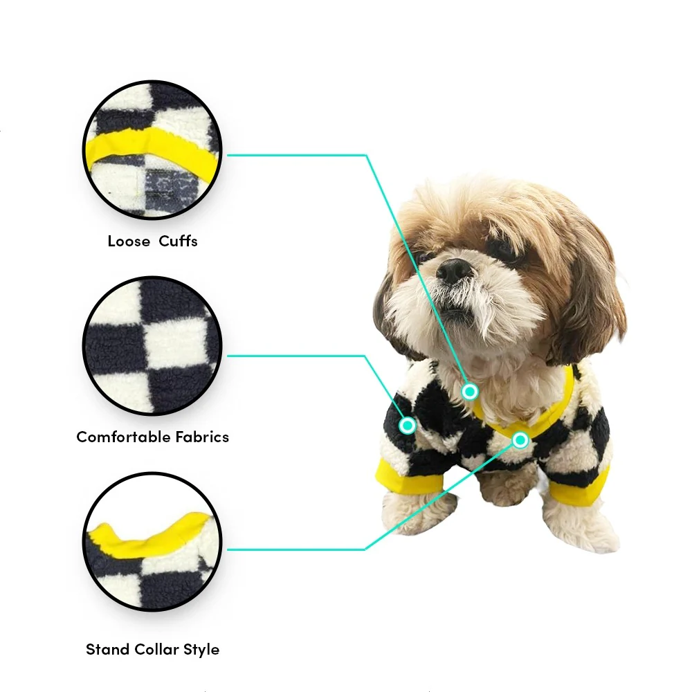 Woofiezz Soft & Cosy Checked Winter Sweater for Dogs and Cats (Yellow) - Image 3