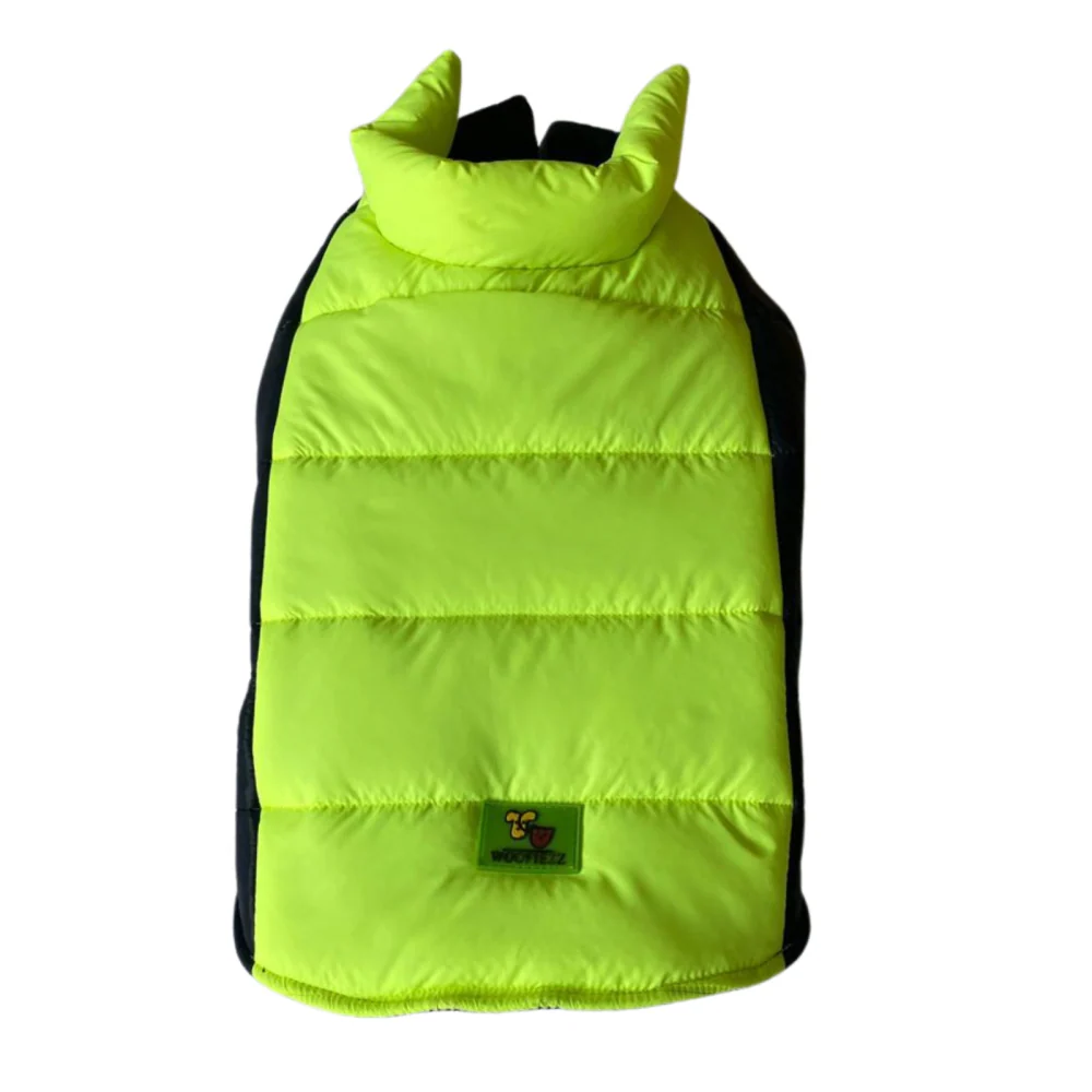 Woofiezz Warm & Comfortable Winter Jackets for Dogs and Cats (Neon Green/Blue) - Image 2