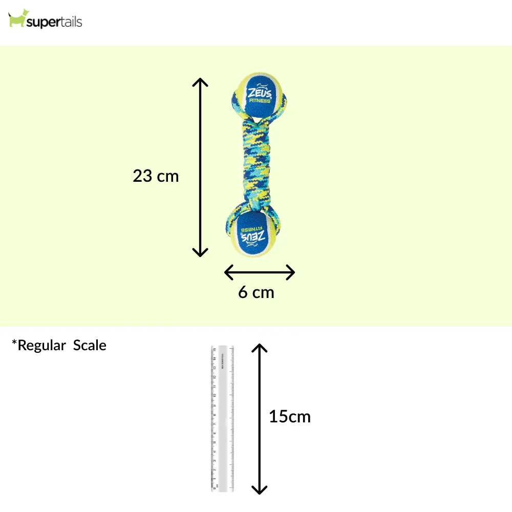 Zeus Double Tennis Ball Rope Dumbbell Toy for Dogs (Blue) - Image 2