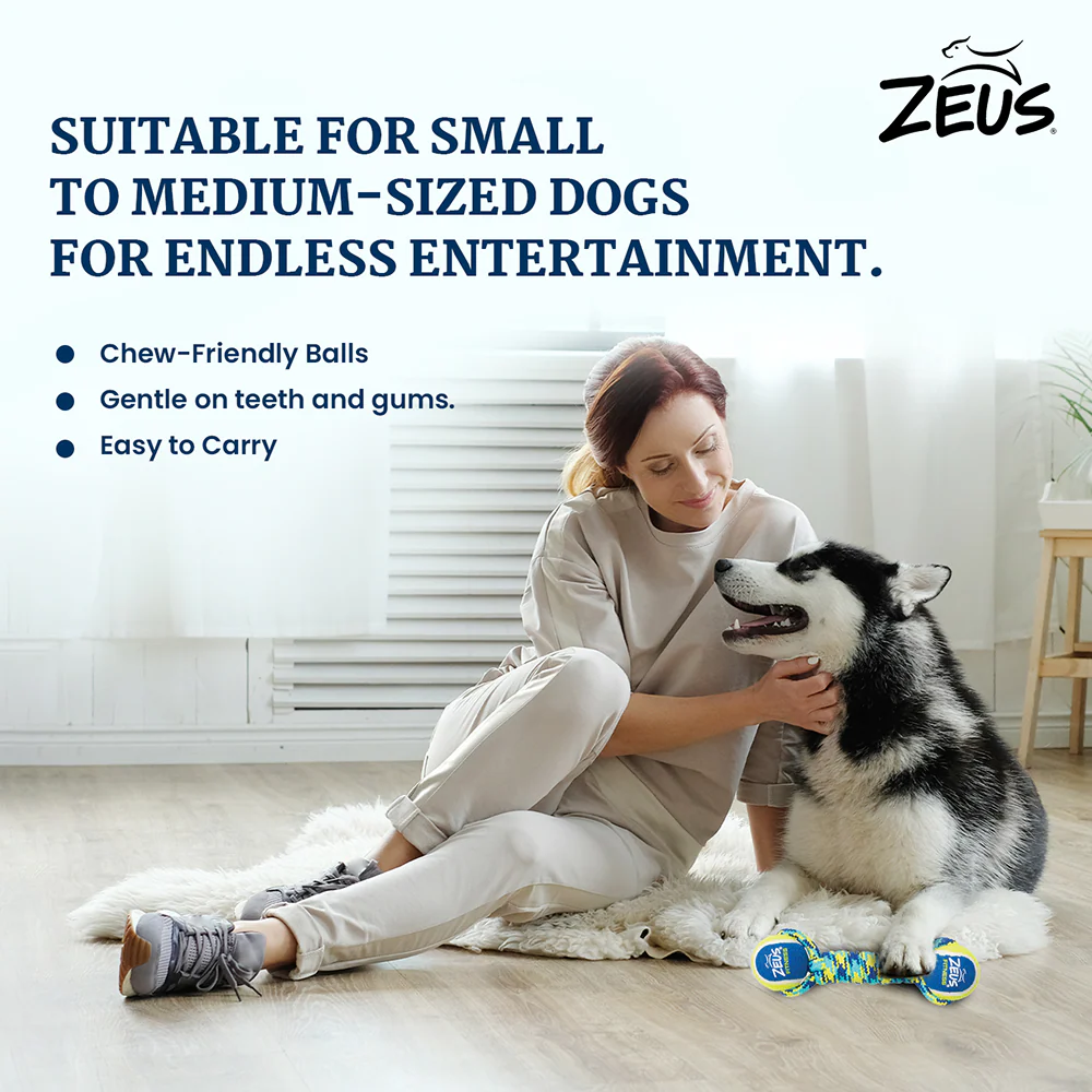 Zeus Double Tennis Ball Rope Dumbbell Toy for Dogs (Blue) - Image 6