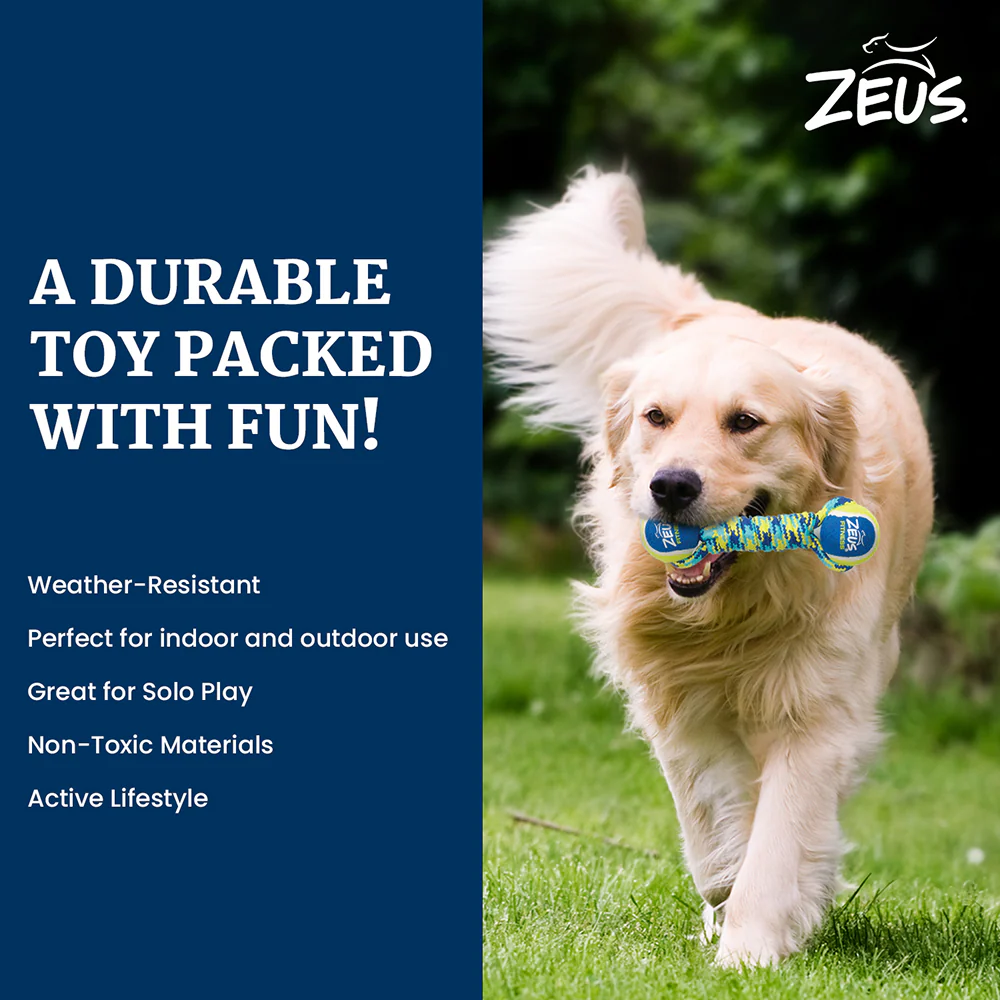 Zeus Double Tennis Ball Rope Dumbbell Toy for Dogs (Blue) - Image 7