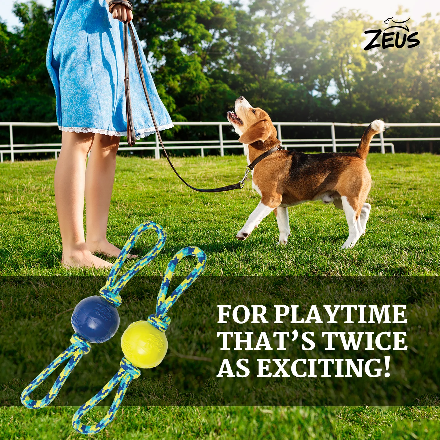 Zeus Rope Ball Tug with Hand Loops Toy for Dogs (Blue) - Image 3