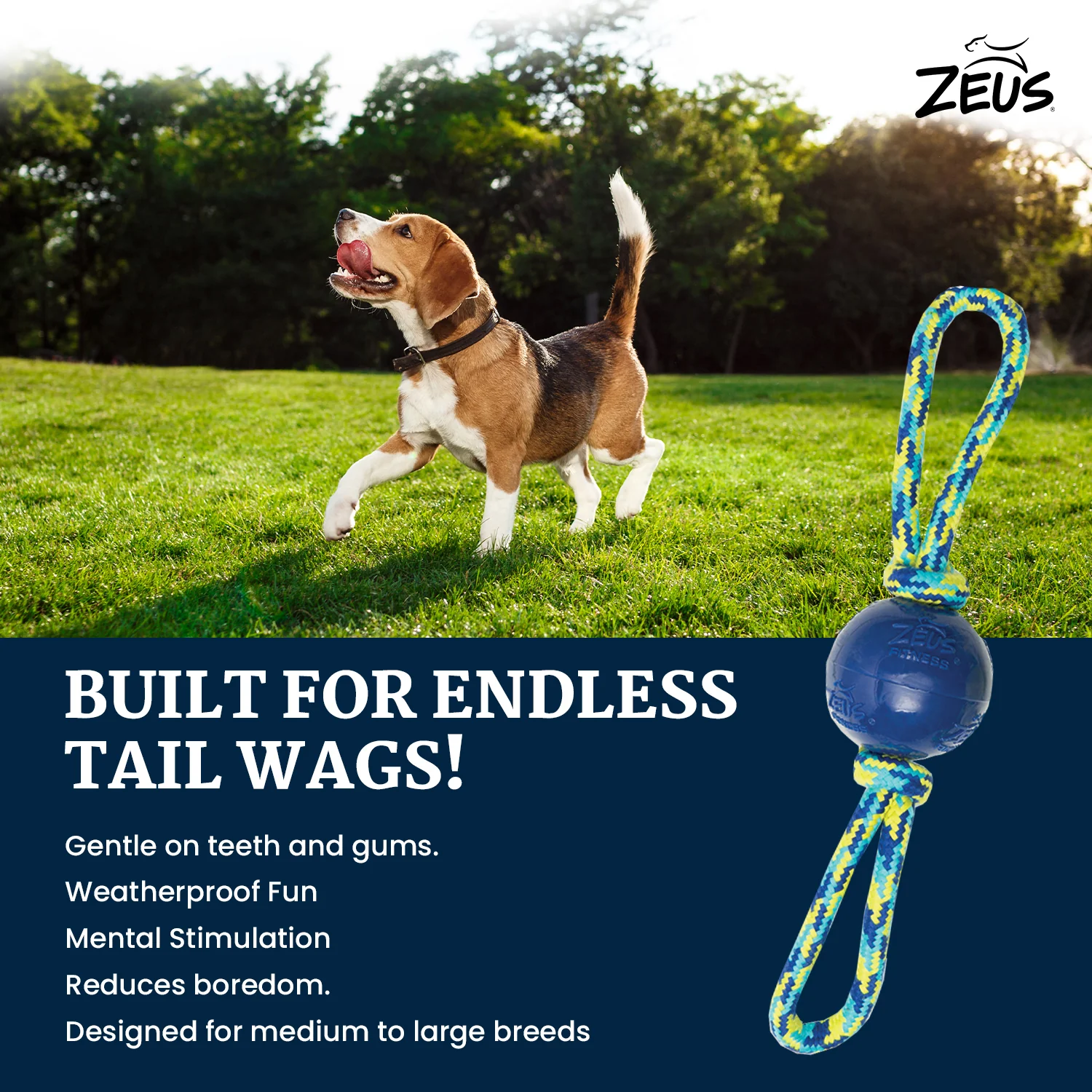 Zeus Rope Ball Tug with Hand Loops Toy for Dogs (Blue) - Image 6