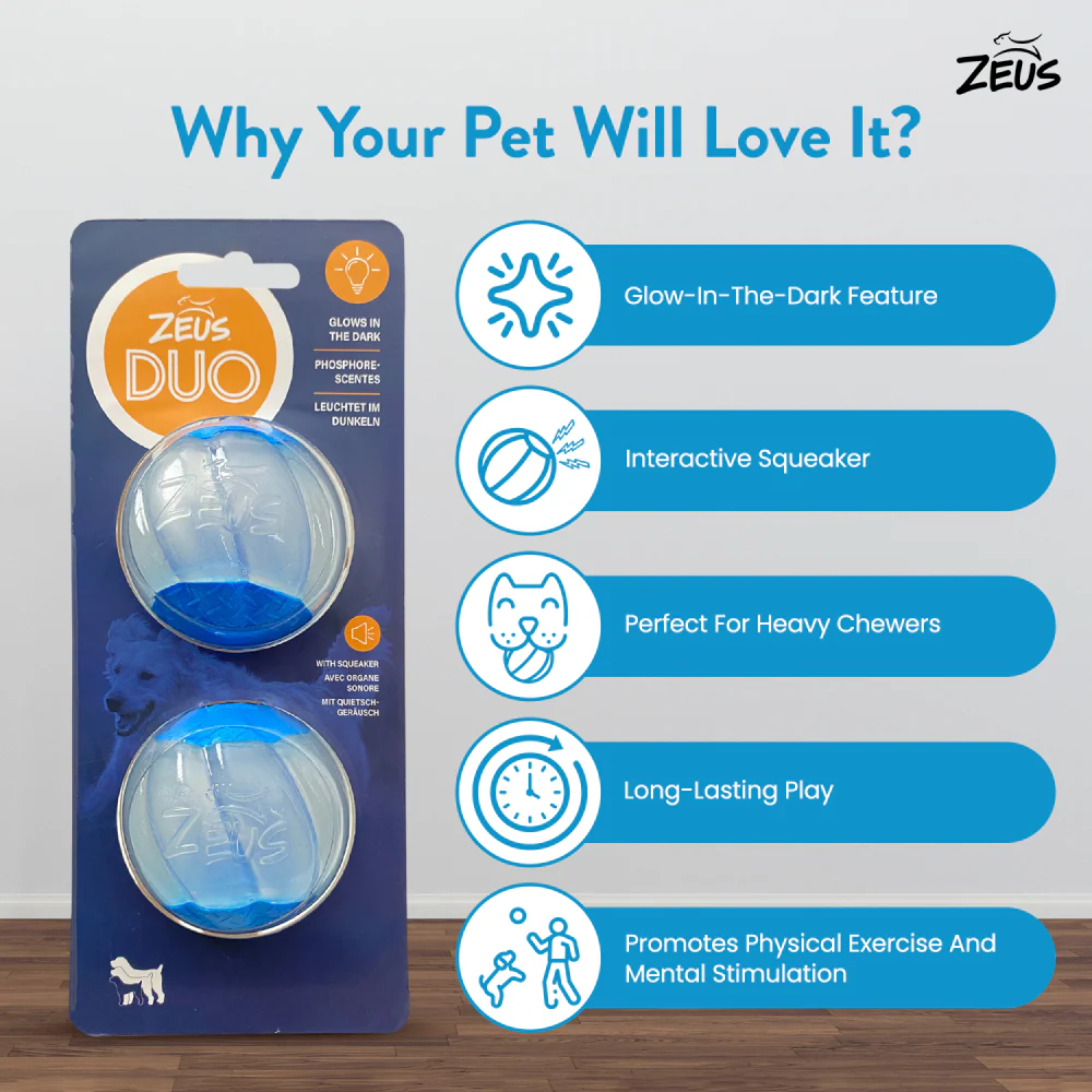 Zeus Squeaker & Glow DUO Ball for Dogs (Blue) - Image 5