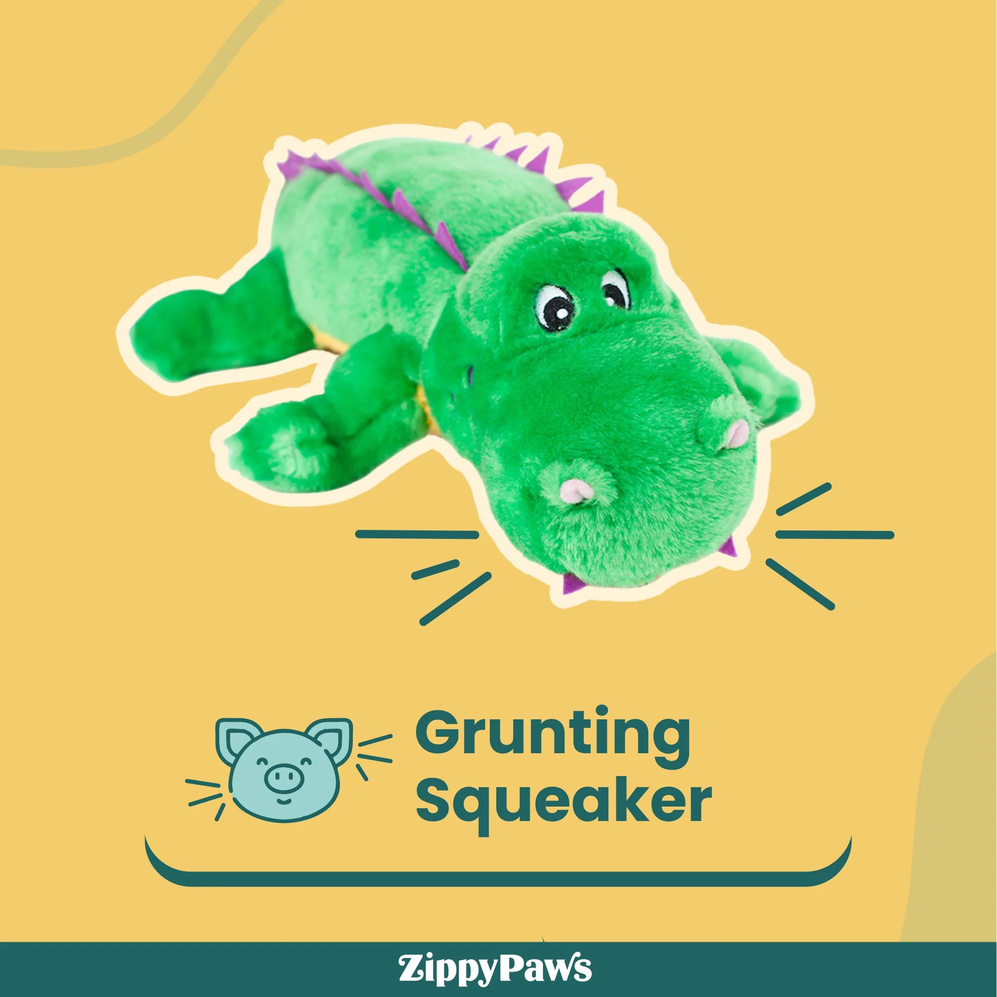 Zippy Paws Alvin the Alligator Grunterz Plush Toy for Dogs - Image 2