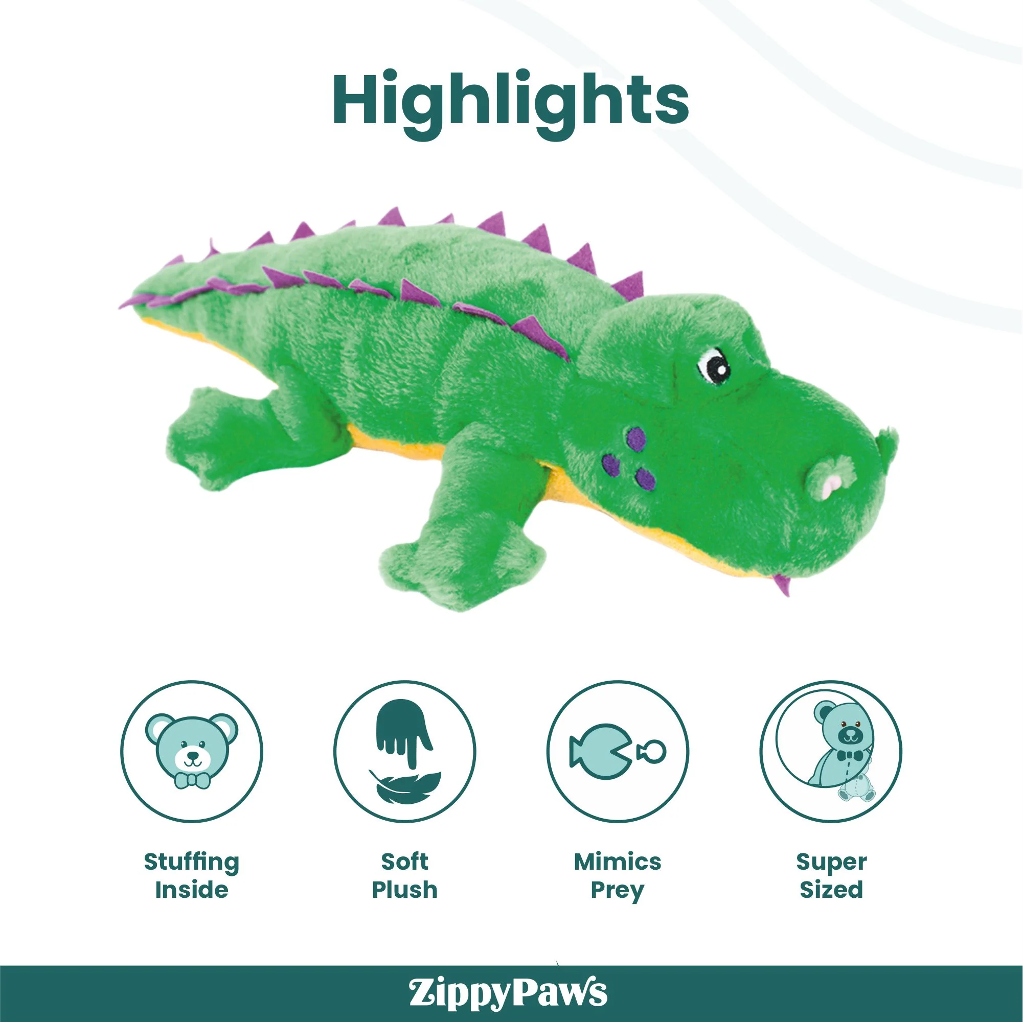 Zippy Paws Alvin the Alligator Grunterz Plush Toy for Dogs - Image 4