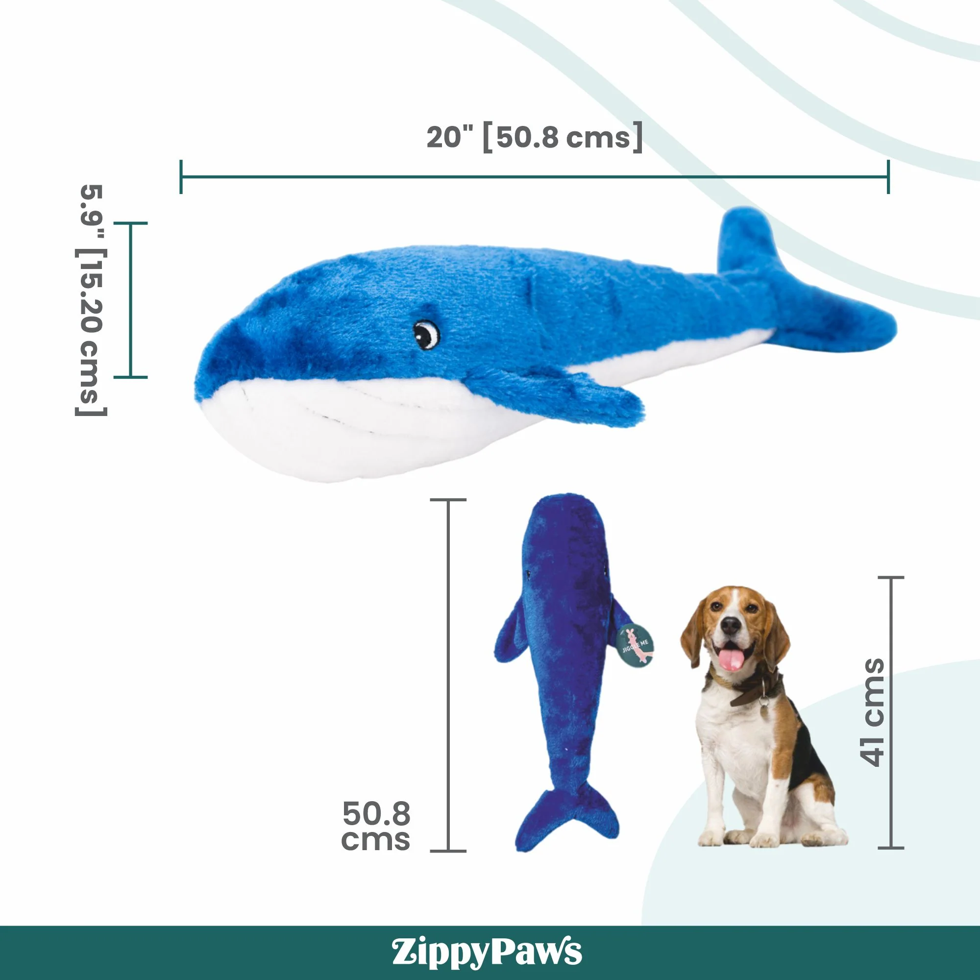 Zippy Paws Blue Whale Jigglerz Plush Toy for Dogs - Image 3