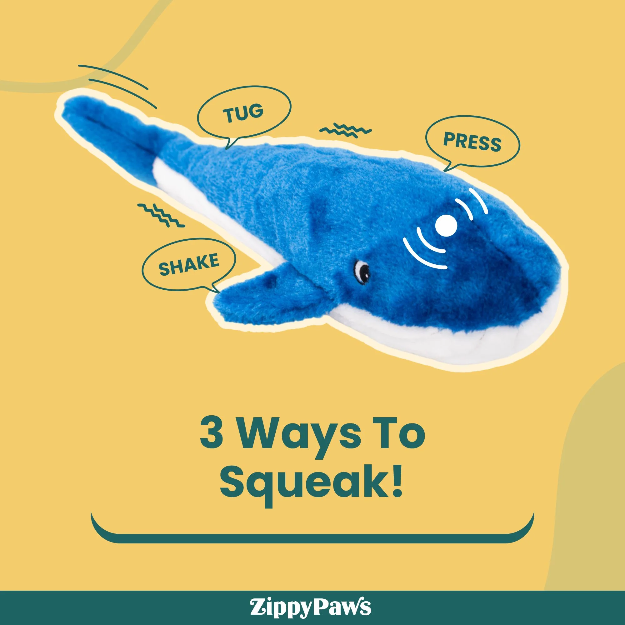 Zippy Paws Blue Whale Jigglerz Plush Toy for Dogs - Image 4