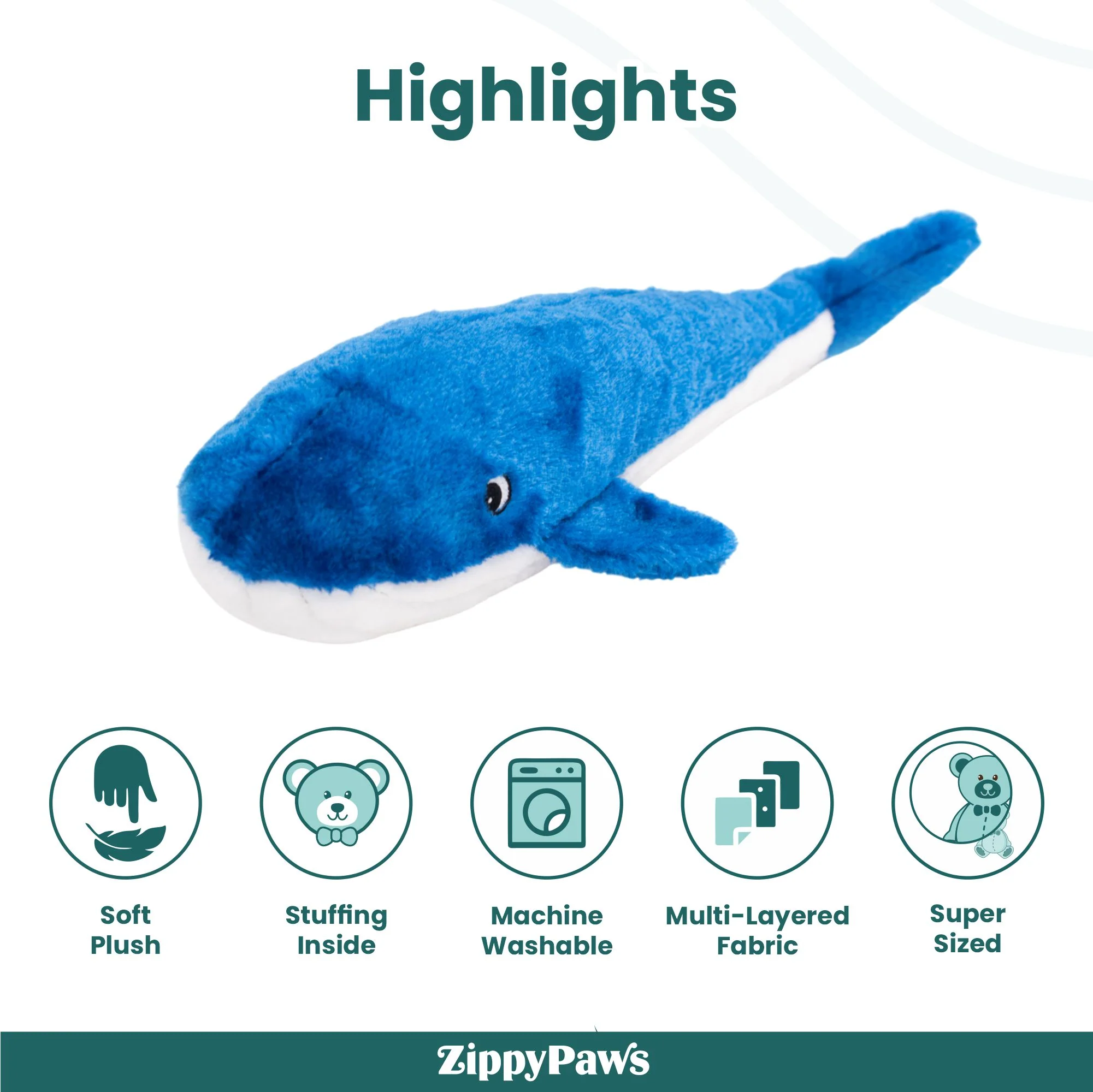Zippy Paws Blue Whale Jigglerz Plush Toy for Dogs - Image 5