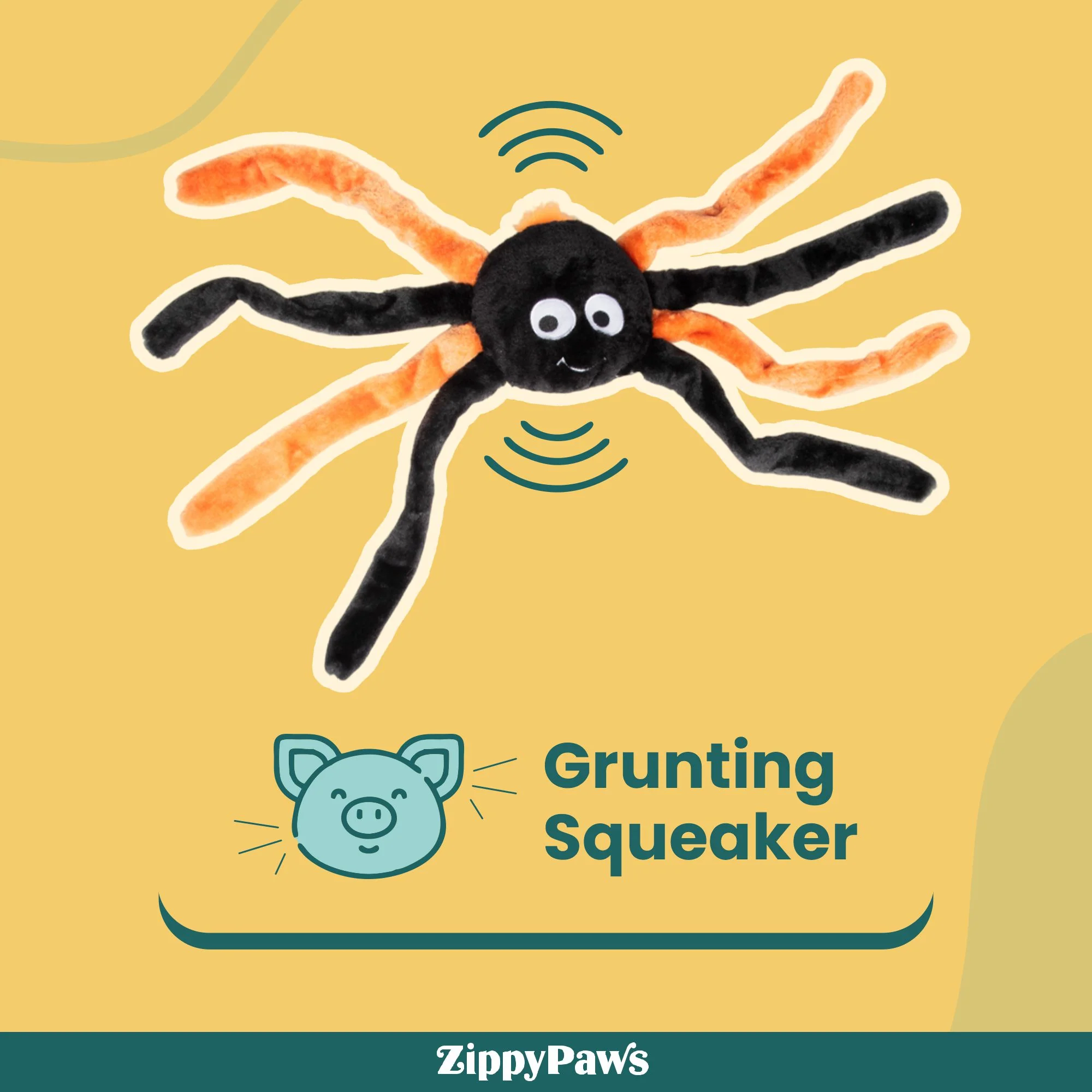 Zippy Paws Halloween Spider Grunterz Plush Toy for Dogs - Image 3