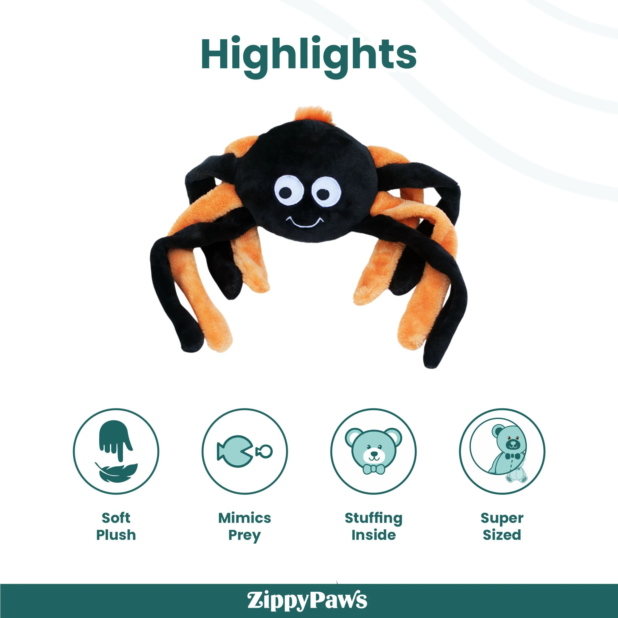 Zippy Paws Halloween Spider Grunterz Plush Toy for Dogs - Image 4